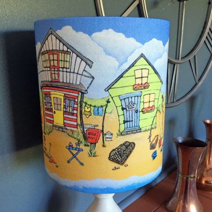 five colourful little beach huts by the sea lampshade